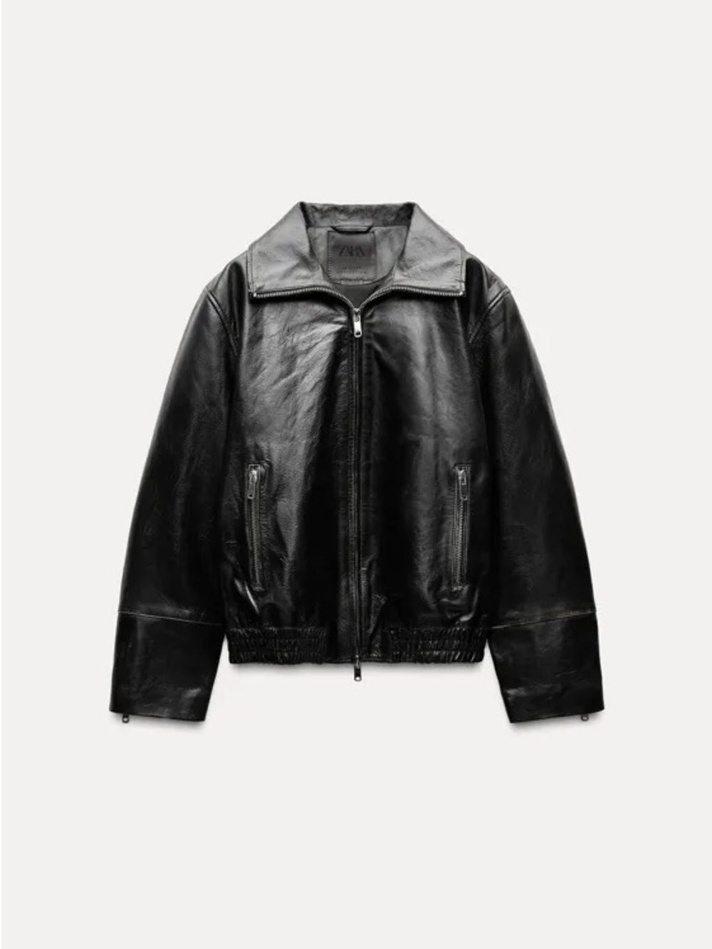 ZARA 100% LEATHER JACKET ZW COLLECTION BLACK BOMBER COAT 5479/262 NWT M